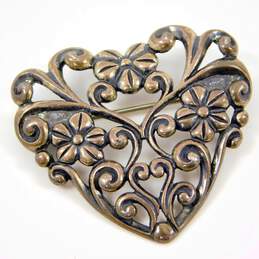 Carolyn Pollack Relios 925 Open Scrolled Floral Heart Brooch 7g alternative image
