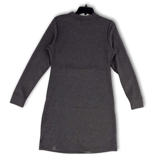 Womens Gray Long Sleeve Crew Neck Pockets Knee Length Sweater Dress Size M image number 2