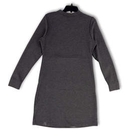 Womens Gray Long Sleeve Crew Neck Pockets Knee Length Sweater Dress Size M alternative image