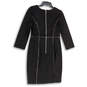 Womens Black Long Sleeve Round Neck Knee Length Sheath Dress Size 4 image number 2