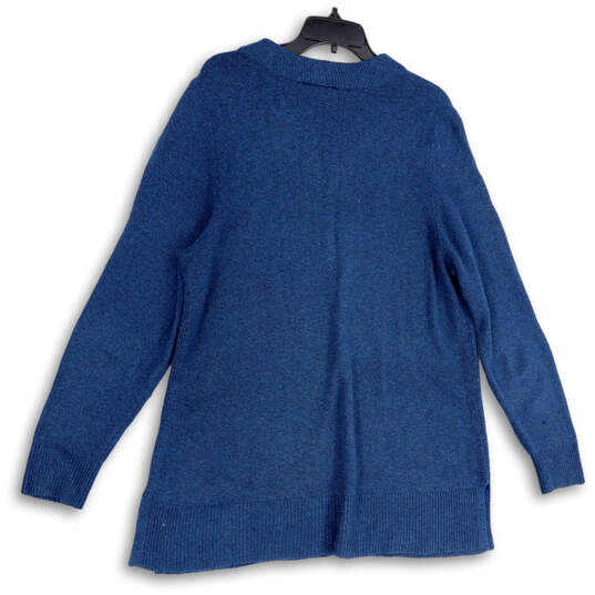 Womens Blue Tight-Knit Long Sleeve V-Neck Pullover Sweater Size 14/16 image number 2