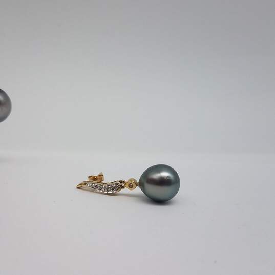 14k Gold Dark FW Pearl Diamond Dangle Earrings 3.9g image number 3