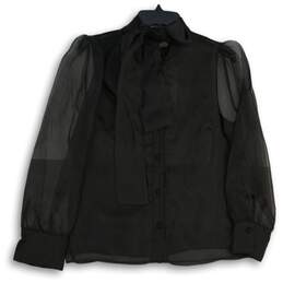 Zara Womens Black Organza Semi Sheer Long Sleeve Button Front Blouse Top Size M