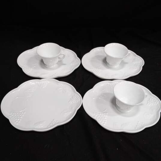 7pc. Bundle of Vintage Milk Glass Cups and Snack Saucers image number 1