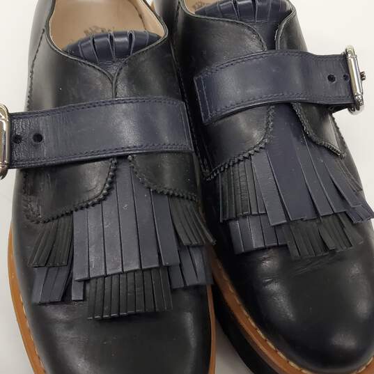 Tod's Kittie Black Leather Buckle Fringe Platform Loafers Women's Size 9 image number 3