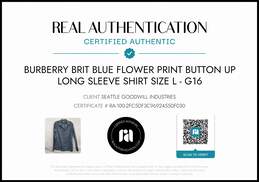 Burberry Brit Men's Blue Flower Print Button Up Long Sleeve Shirt Size L w/COA alternative image