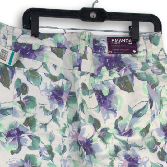 NWT Womens Blue White Floral Classic Fit Flat Front Capri Pants Size 16 image number 4