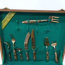 81 Pc James Quality Jewellers Thailand Gold Tone Flatware Set in Wooden Case alternative image