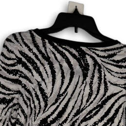 Womens Black White Animal Print  Long Sleeve Round Neck Tunic Top Size S alternative image