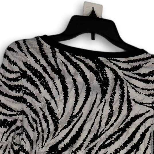 Womens Black White Animal Print  Long Sleeve Round Neck Tunic Top Size S image number 2