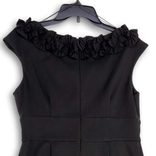 Womens Black Pleated Ruffle Neck Sleeveless Back Zip Shift Dress Size 12 image number 4