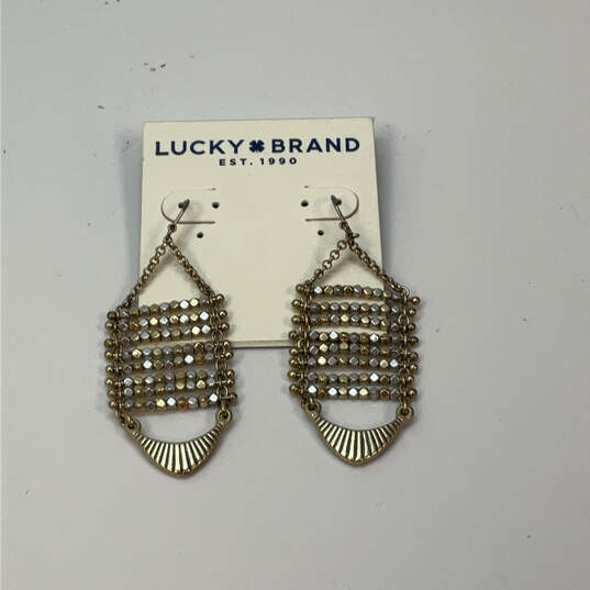 Designer Lucky Brand Two-Tone Fish Hook Beaded Fashionable Dangle Earrings image number 3