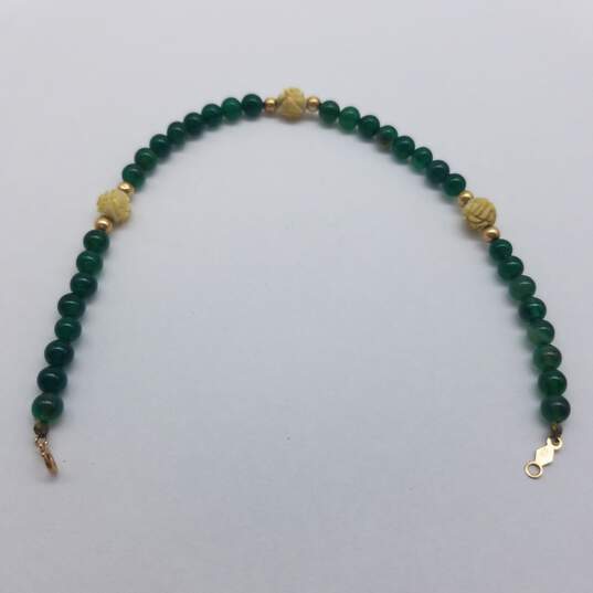 14K Gold Green Gemstone Carved Flower Bracelet 4.0g image number 4