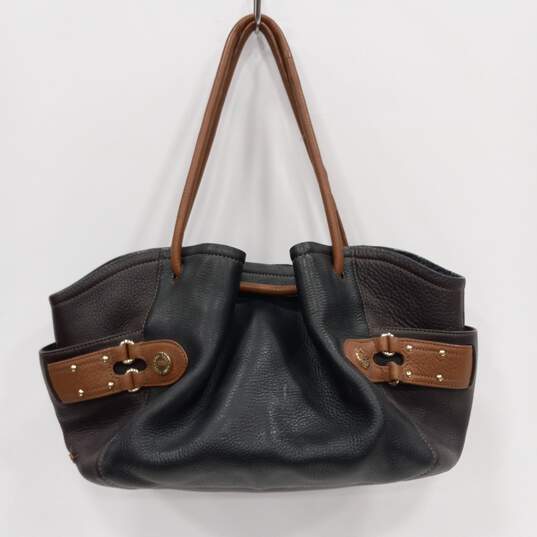 Cole Haan Black/Brown Leather Slouch Drawstring Bucket Bag image number 1