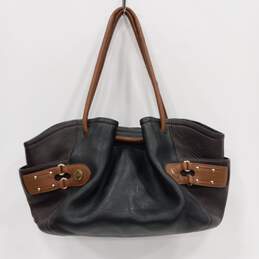 Cole Haan Black/Brown Leather Slouch Drawstring Bucket Bag