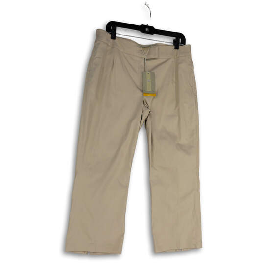 NWT Womens Beige Slash Pockets Straight Leg Pleated Golf Chino Pants Sz 12 image number 1