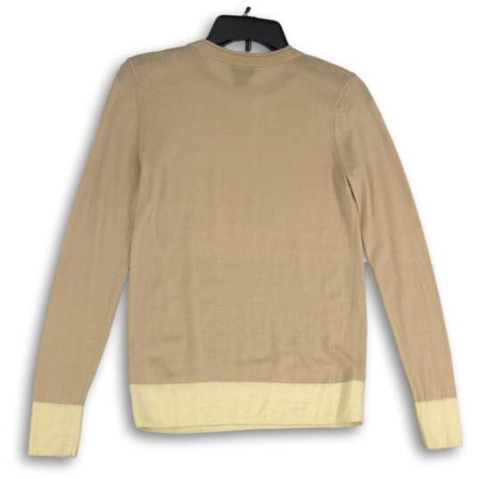 Womens Beige Yellow Long Sleeve Crew Neck Pullover Sweater Size Medium image number 2