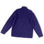 Womens Blue Cable Knit Long Sleeve Mock Neck 1/4 Zip Pullover Sweater Sz L image number 2