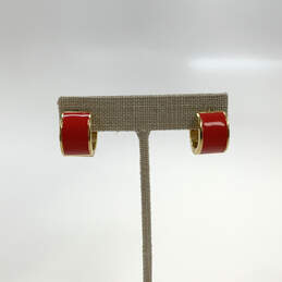 Designer Kate Spade Gold-Tone Red Enamel Fashionable Half Hoop Earrings