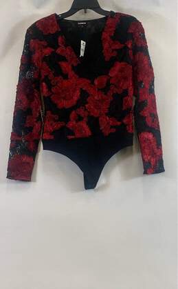 Express Women's Red/Black Floral Long Sleeve Bodysuit- M NWT