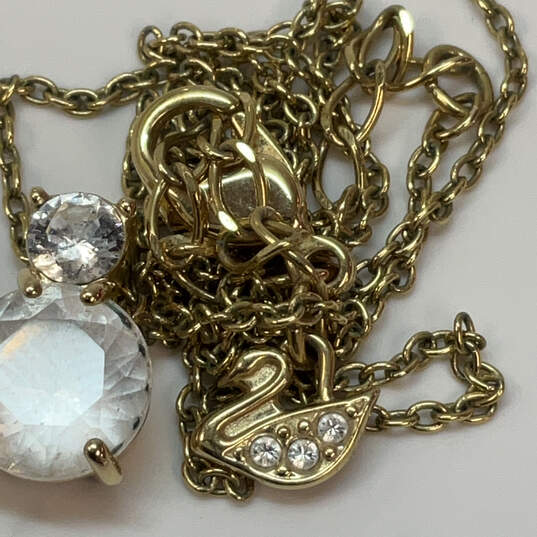 Designer Swarovski Gold-Tone Link Chain Crystal Cut Stone Pendant Necklace image number 4