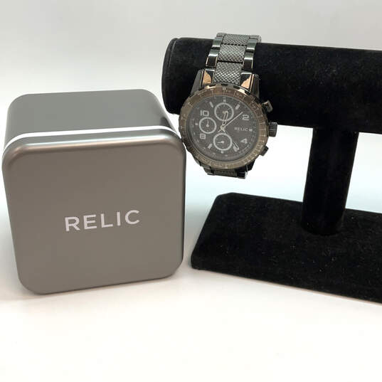 IOB Designer Relic ZR15816 Gunmetal Gray Multifunction Analog Wristwatch image number 1