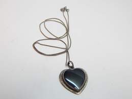 Sterling Silver Black Enamel Inlay Heart Pendant Necklace Chunky Onyx & Statement Rings 28.9g alternative image