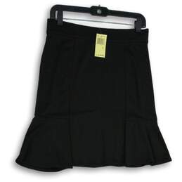 NWT Womens Black Stretch Flat Front Elastic Waist Pull-On A-Line Skirt Sz S