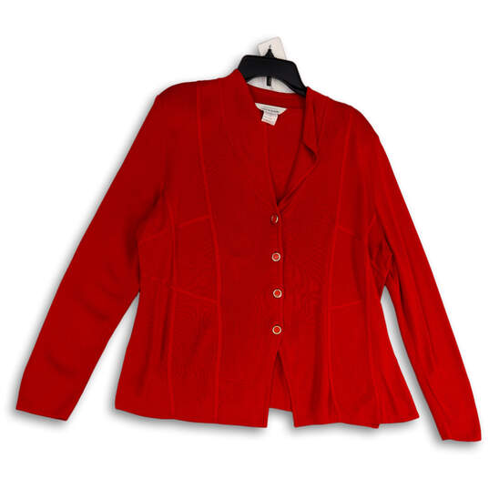 Womens Red Tight-Knit Long Sleeve Button Front Cardigan Sweater Size Large image number 1