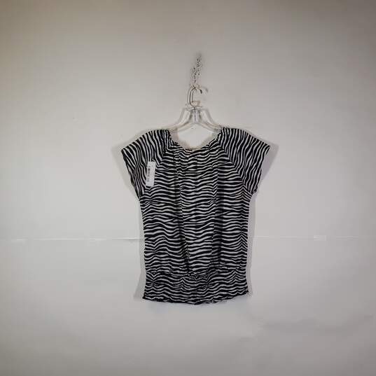 Womens Zebra Print Round Neck Short Sleeve Pullover Blouse Top Size Medium image number 2