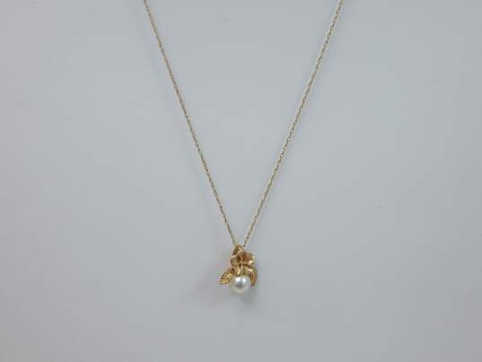 14K Gold Pearl & Flower Pendant Necklace 1.5g image number 2