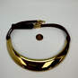 Designer J. Crew Gold-Tone Ring Clasp Brown Leather Strap Choker Necklace image number 3