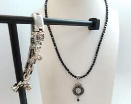 Brighton Silver Tone Icy & Black Pendant Necklace & Bracelet 50.4g