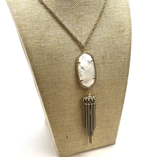 Designer Kendra Scott Gold Tone Mother Of Pearl Pendant Necklace w/ Dust Bag image number 1