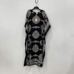 NWT Gypsie Blu Womens Black White Shawl V-Neck Midi Kaftan Dress One Size