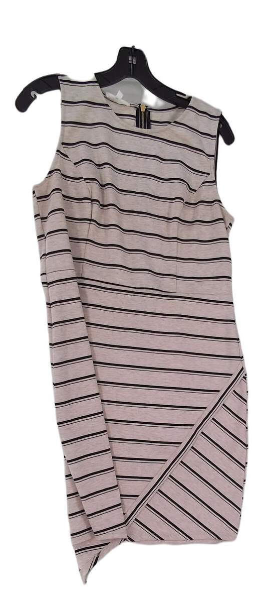 NWT Womens White Striped Sleeveless Back Zip Sheath Dress Size Large image number 1