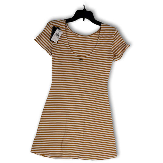 NWT Womens Tan White Striped Round Neck Short Sleeve Mini Dress Size XS image number 4