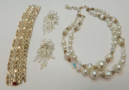 VNTG Faux Pearl & Aurora Borealis Necklace Cluster Earrings & Bracelet 149.2g alternative image