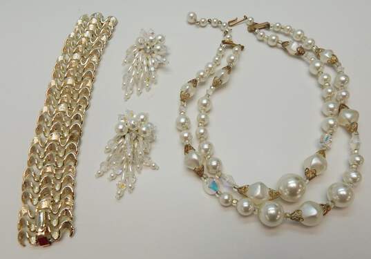 VNTG Faux Pearl & Aurora Borealis Necklace Cluster Earrings & Bracelet 149.2g image number 2