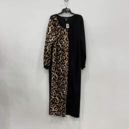 NWT Womens Black Animal Print Long Sleeve Scoop Neck Bodycon Dress Sz 22/24