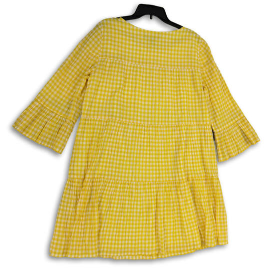 Womens Yellow Gingham Pleated Round Neck Bell Sleeve A-Line Dress Size 16 image number 3