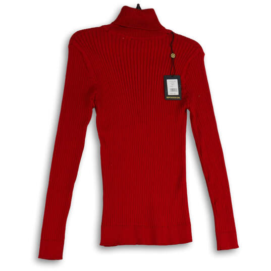NWT Womens Red Turtleneck Long Sleeve Ribbed Pullover Sweater Size Large image number 1