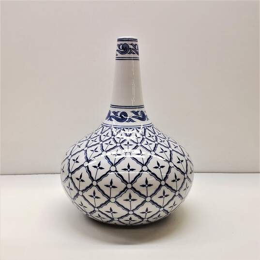 Porcelain Vase 14in Tall Asian Blue and White Ceramic  Vase image number 1