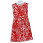 Womens Red Floral Sleeveless Drawstring Waist Midi A-Line Dress Size 0 image number 1