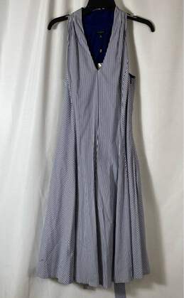 NWT Talbots Womens White Blue Striped Sleeveless V-Neck Maxi Dress Size 10