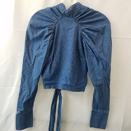 Missguided Blue Cotton Victorian Tie Back Top Denim Jacket Women's Size 4 image number 2