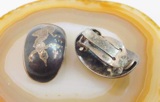 Vintage Siam Sterling 925 Enamel Clip-On Earrings & Panel Bracelet 37.2g image number 4