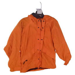 Mens Orange Long Sleeve Hooded Raincoat Jacket Size Medium