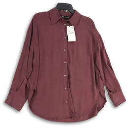 NWT Womens Purple Spread Collar Long Sleeve Button-Up Shirt Size Small