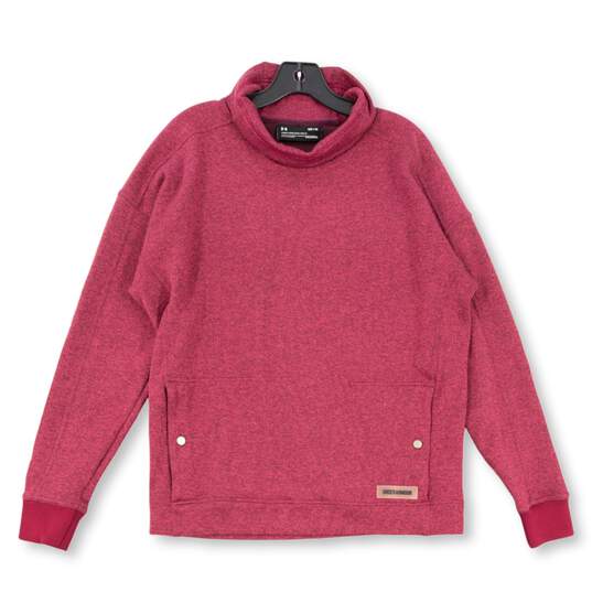 Mens Red Mock Neck Pockets Long Sleeve Pullover Sweatshirt Size Medium image number 1